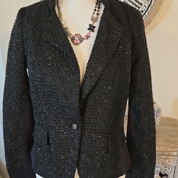 Worthington Jackets & Blazers - Worthington Textured Black Blazer With Silver Sparkle Detail